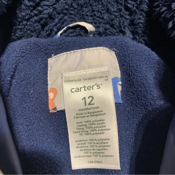 Carter's Blue and Gray Full Body Snowsuit with Hood - Picture 3 of 5